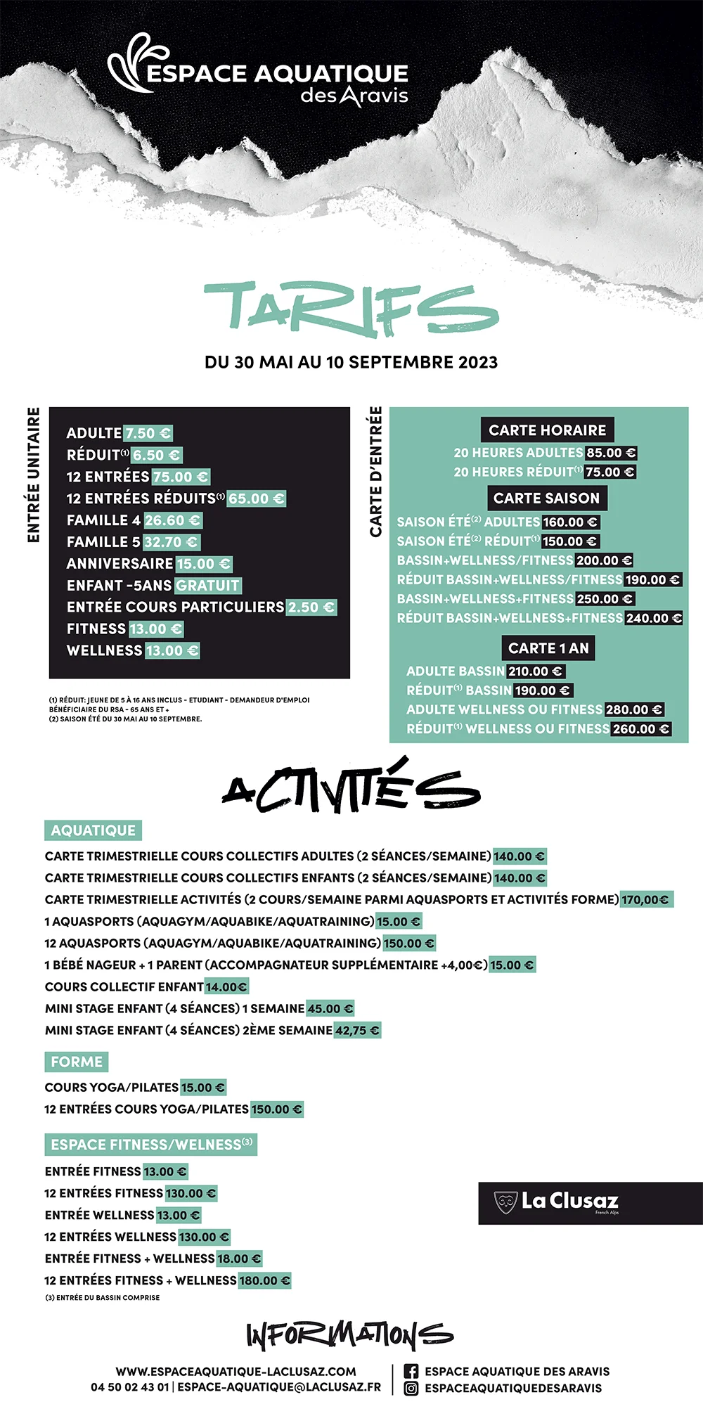 Affiche tarifs été